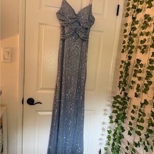 Blue Sequin Prom Dress